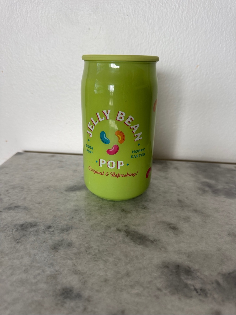 Jelly Bean Pop single-wick candle shaped like a soda can.